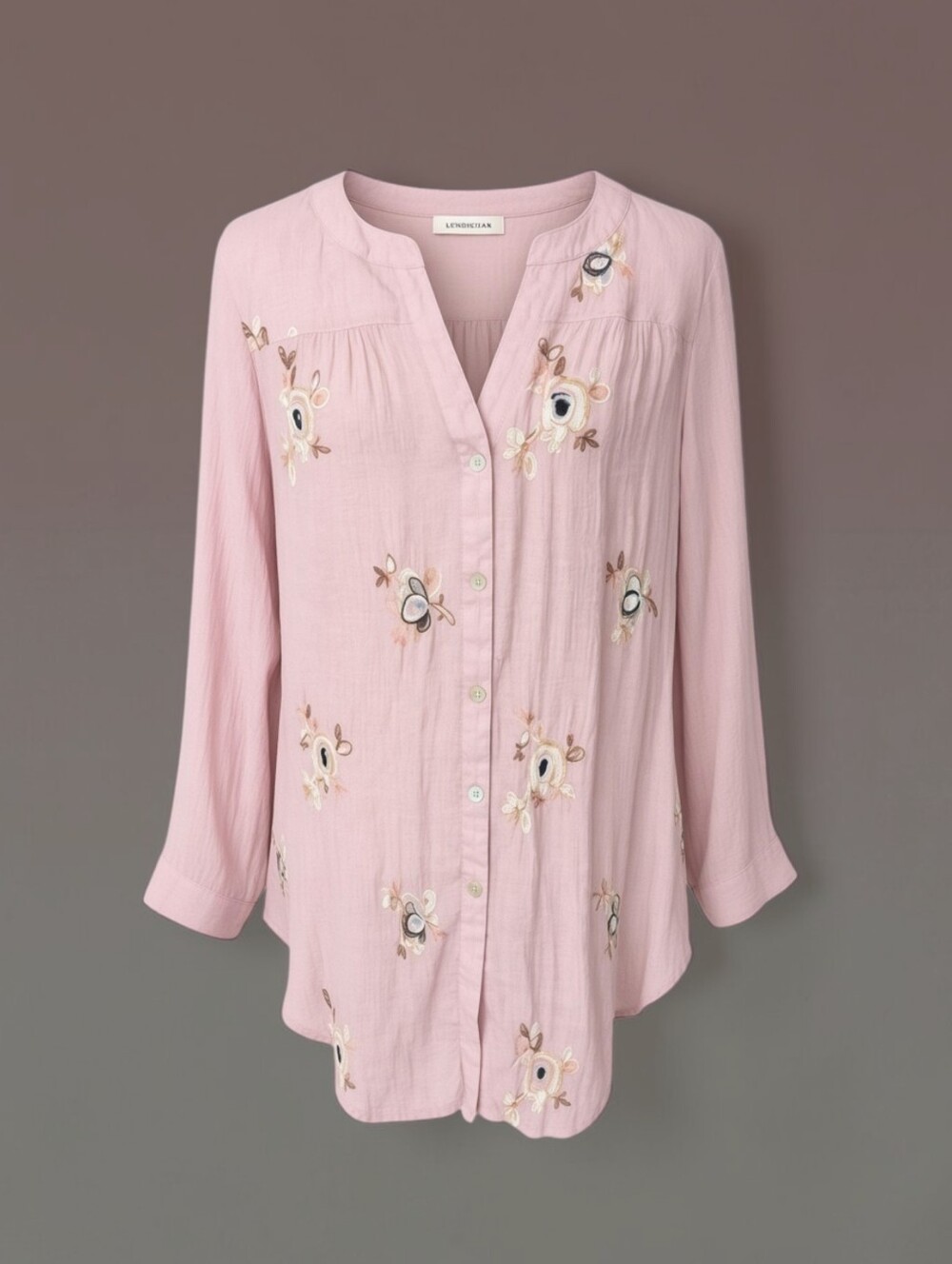 Fig & Flower Light Pink/Lilac Embroidered Button-Front Gauzy Boho Tunic Sz 1X